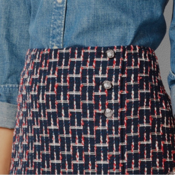 Talbots Womens Boucle Wrap Skirt Knee Length Navy Red White Size 16 New - Picture 3 of 14